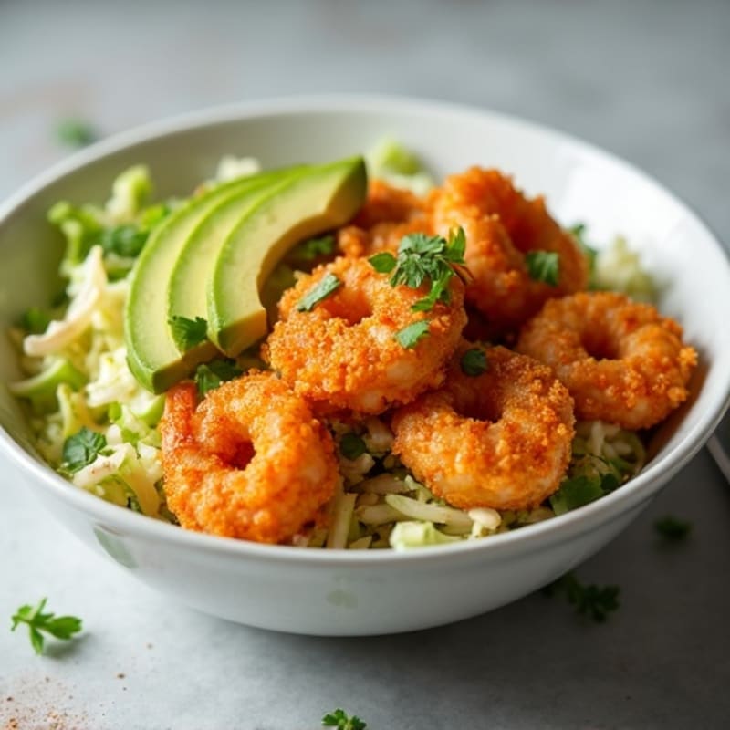 Crispy Shrimp Taco Bowl with Green Cabbage Slaw