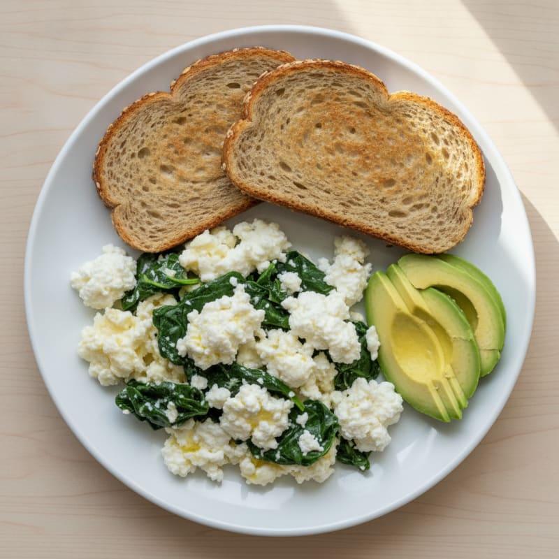 Egg White Spinach Scramble with Cottage Cheese