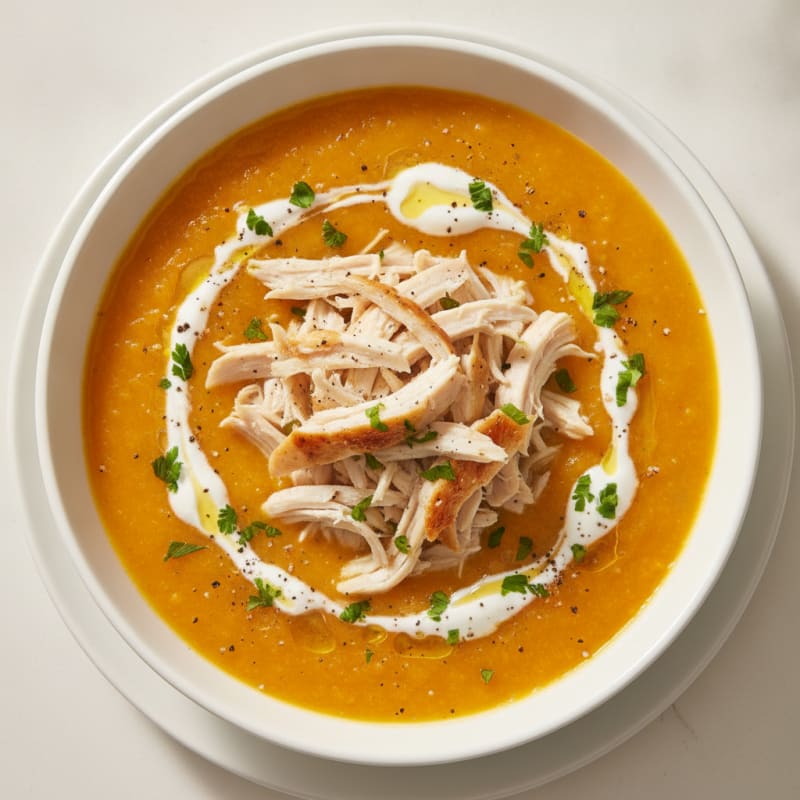 Roasted Butternut Squash Soup with Shredded Chicken