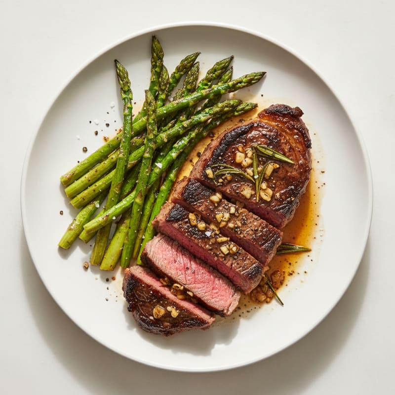 Charred Garlic-Herb Steak with Roasted Asparagus