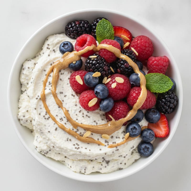 Greek Yogurt Protein Mousse with Mixed Berries