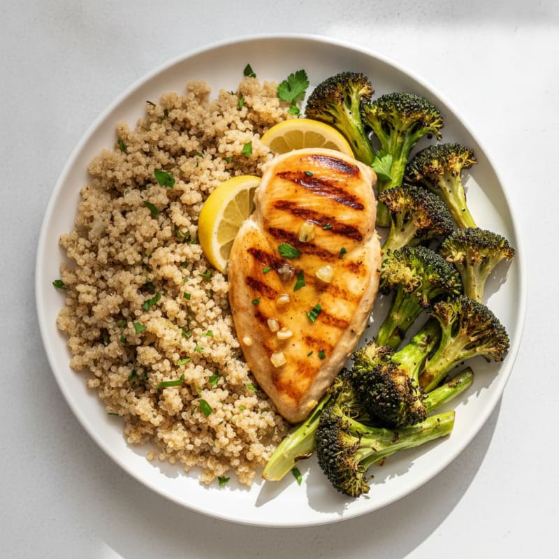 Grilled Chicken Breast with Roasted Broccoli and Quinoa