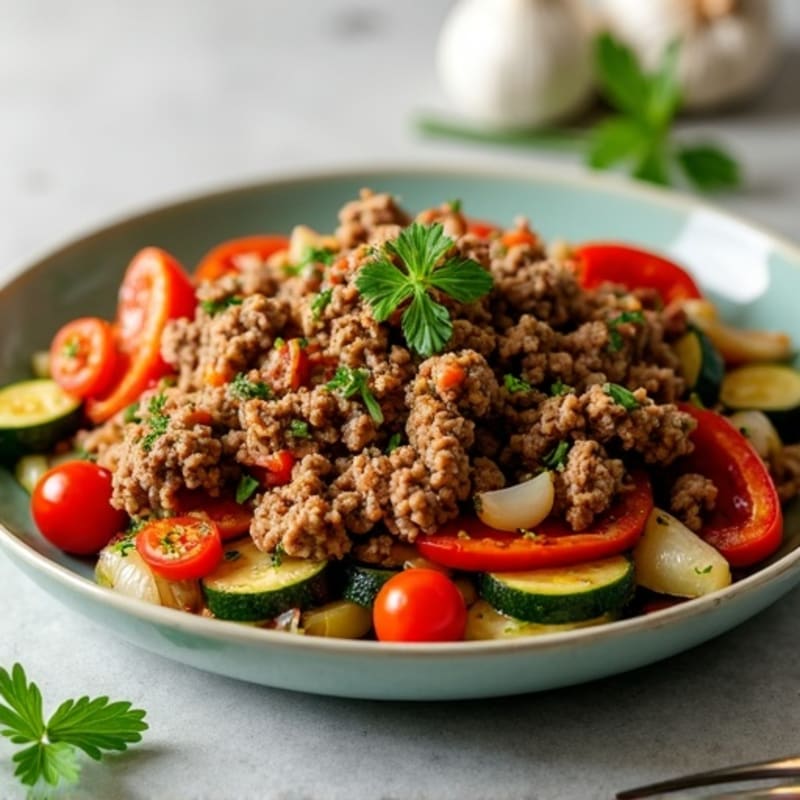 Garlic-Herb Ground Beef and Roasted Vegetable Skillet