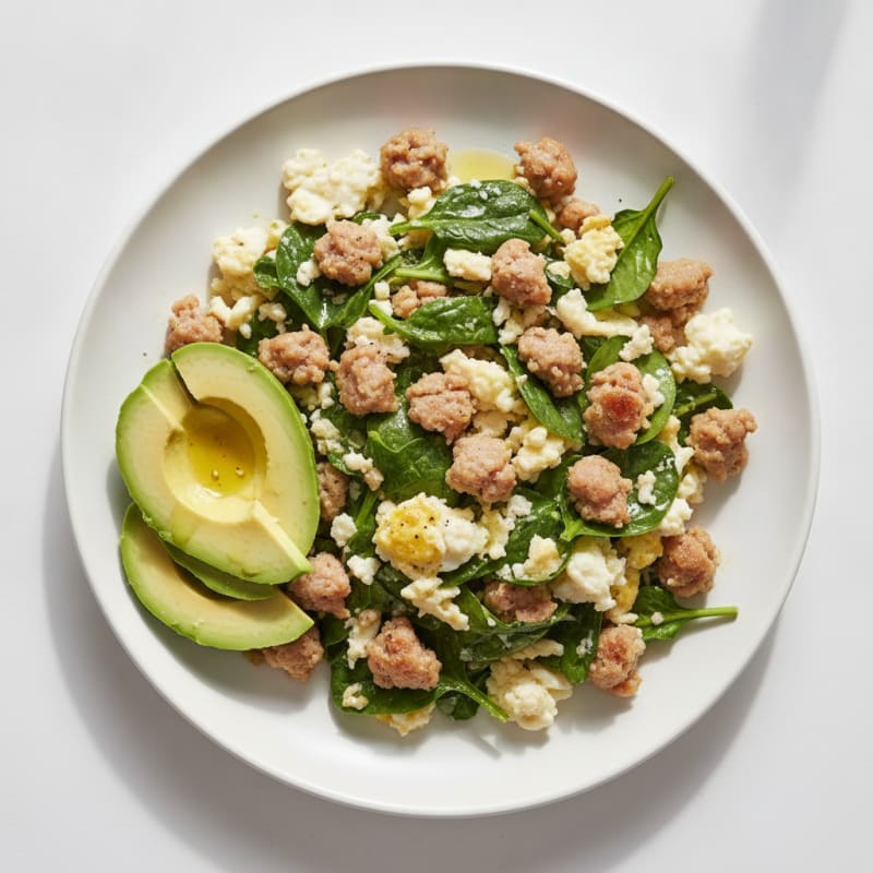 Egg White and Turkey Sausage Scramble with Spinach