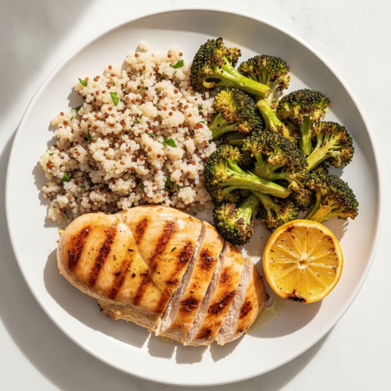 Grilled Chicken Breast with Quinoa and Roasted Broccoli