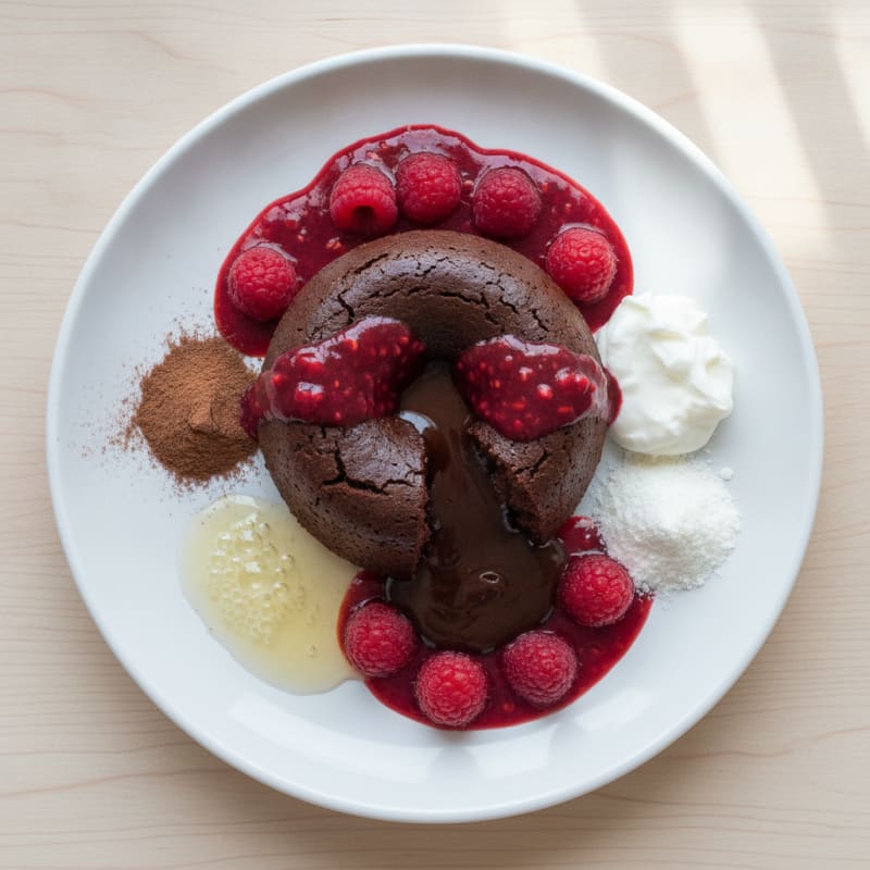 Chocolate Lava Cake with Raspberry Coulis