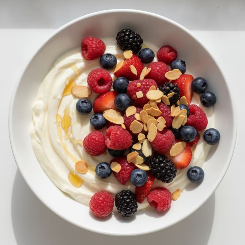 Creamy Greek Yogurt Protein Bowl with Mixed Berries and Almonds
