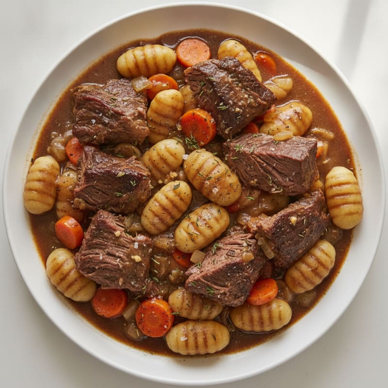 Slow-Cooked Beef with Gnocchi and Gravy
