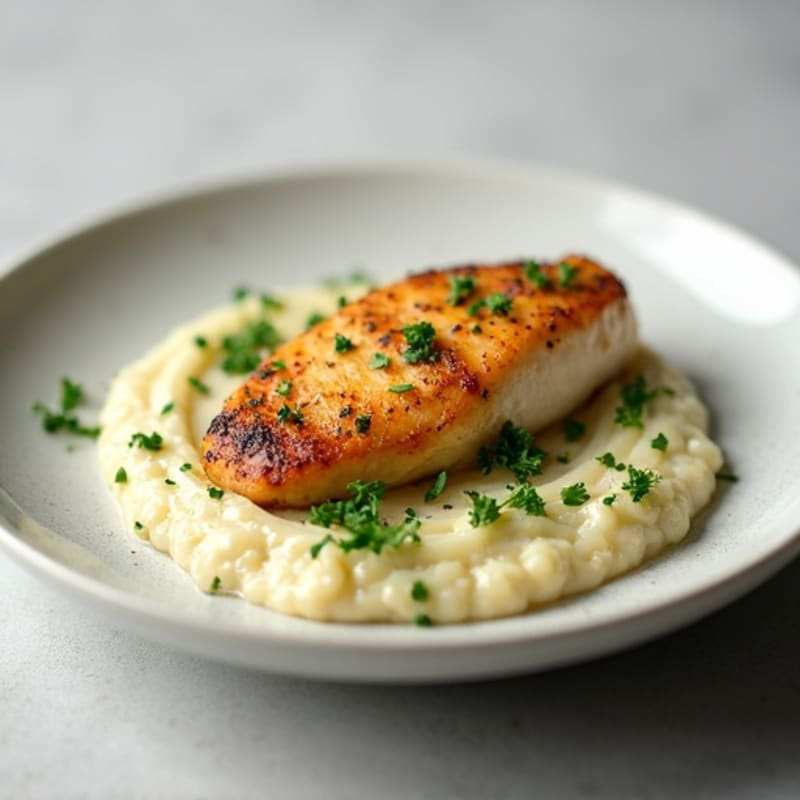 Tender Poached Chicken Breast with Creamy Herb Cauliflower Puree