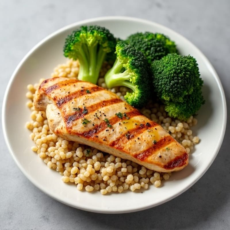Grilled Chicken Breast with Quinoa and Steamed Broccoli