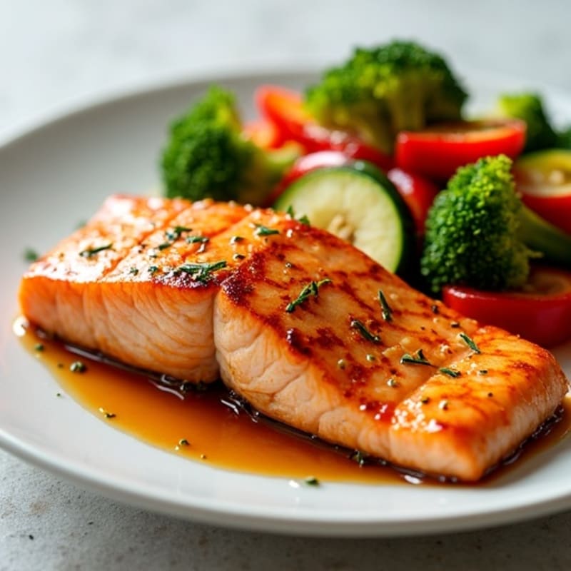 Ginger-Sesame Glazed Salmon with Crispy Vegetables