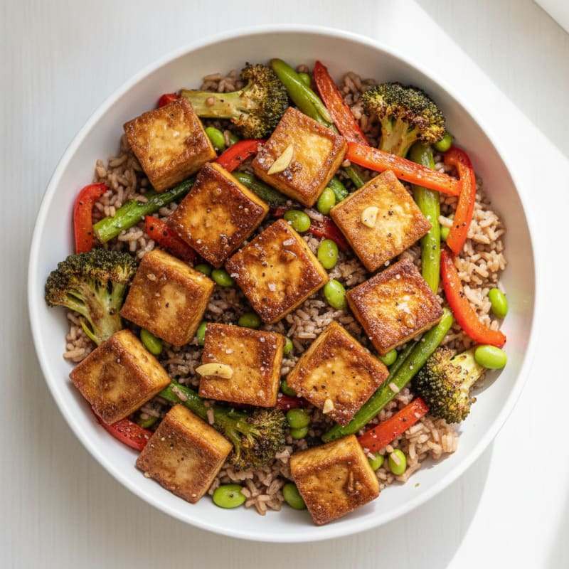 Garlic-Soy Tofu with Roasted Vegetables