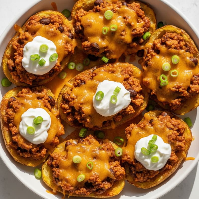 Loaded Chili Cheese Potato Skins