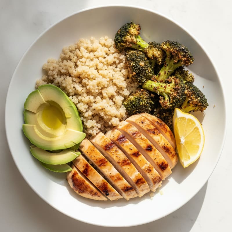 Grilled Chicken and Quinoa Power Bowl with Roasted Broccoli