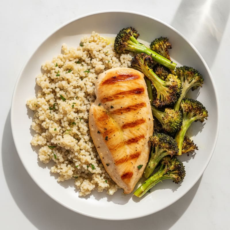 Grilled Chicken Breast with Quinoa and Roasted Broccoli