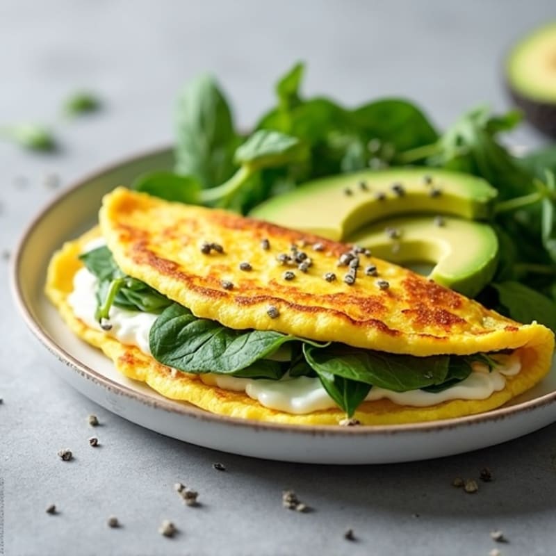 Egg White Spinach Omelette with Cottage Cheese and Avocado