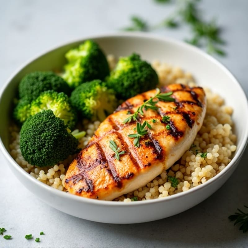 Grilled Chicken Breast with Quinoa and Steamed Broccoli