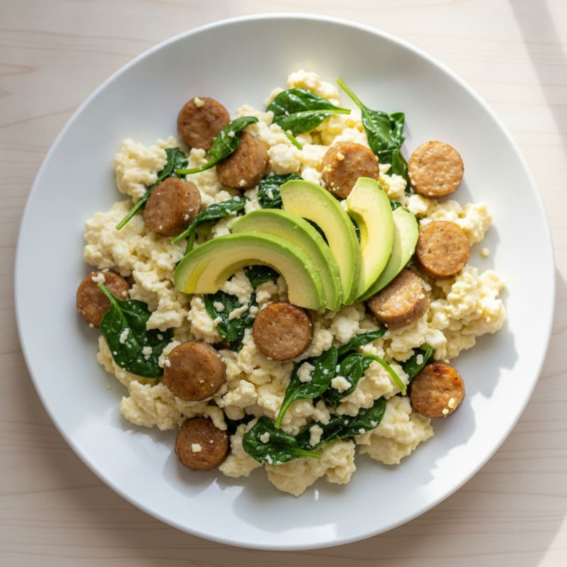 Egg White Scramble with Turkey Sausage and Spinach