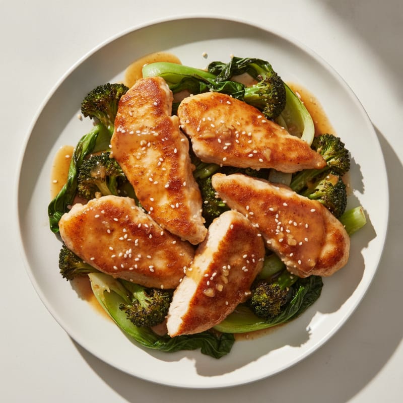 Chicken Tenderloins with Roasted Bok Choy and Broccoli