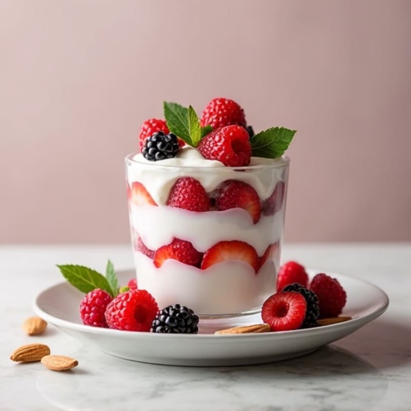 Greek Yogurt Protein Parfait with Mixed Berries and Almonds