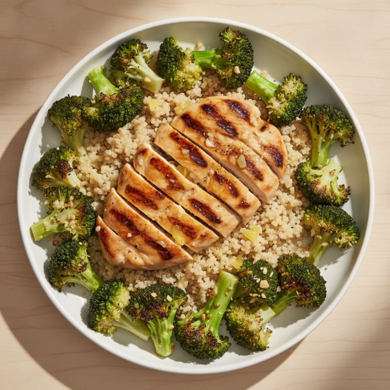 Grilled Chicken Breast with Quinoa and Roasted Broccoli