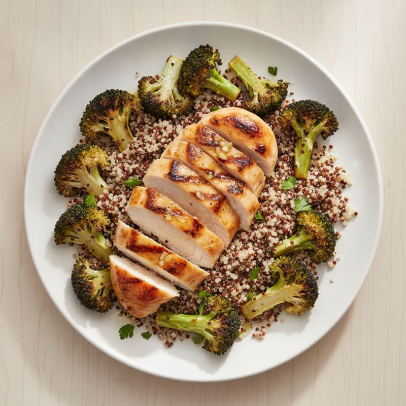 Grilled Chicken Breast with Quinoa and Roasted Broccoli