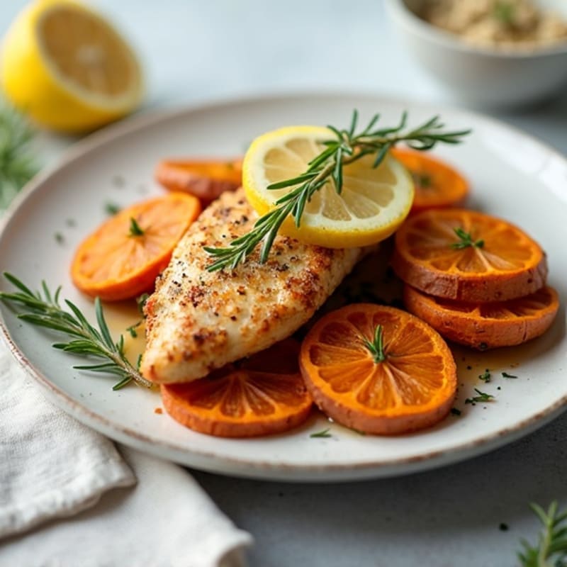 Crispy Lemon-Herb Chicken with Roasted Sweet Potato Stacks