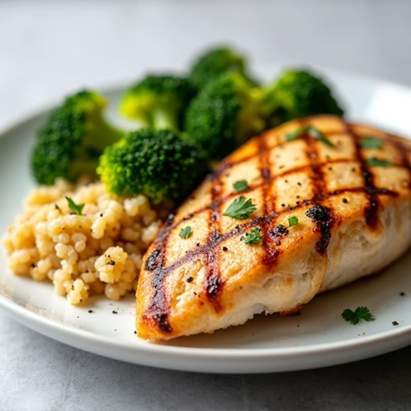 Grilled Chicken Breast with Quinoa and Roasted Broccoli