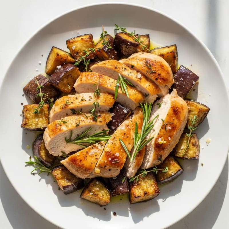 Roasted Chicken and Aubergine with Herbs