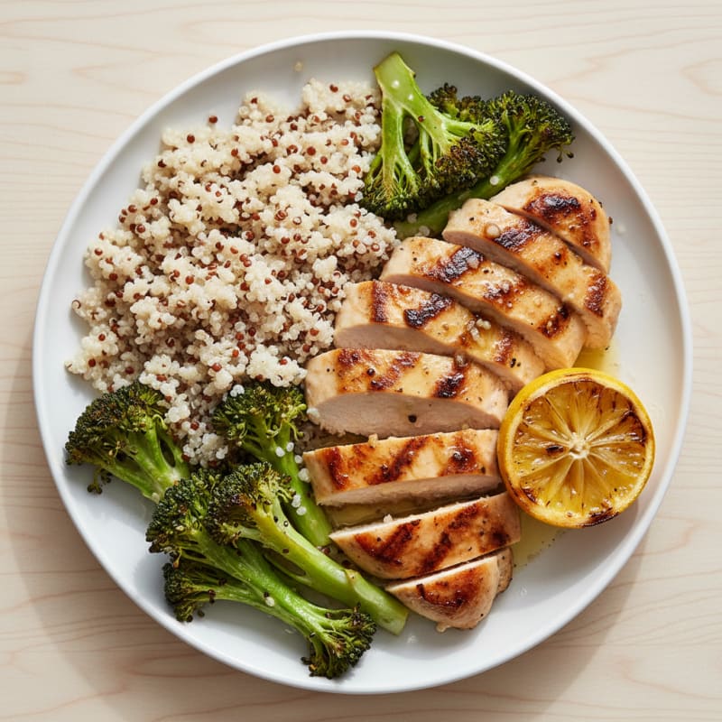 Grilled Chicken Breast with Roasted Broccoli and Quinoa