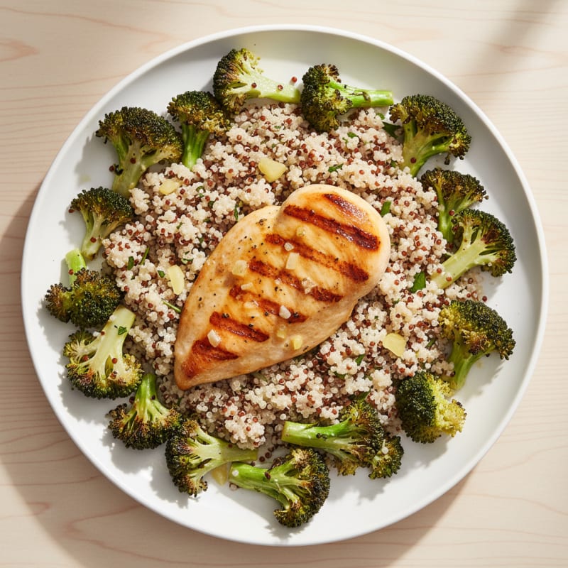 Grilled Chicken Breast with Quinoa and Roasted Broccoli