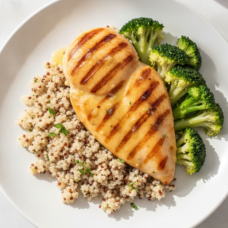 Grilled Chicken Breast with Quinoa and Steamed Broccoli