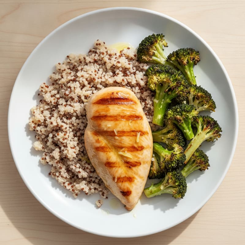 Grilled Chicken Breast with Roasted Broccoli and Quinoa