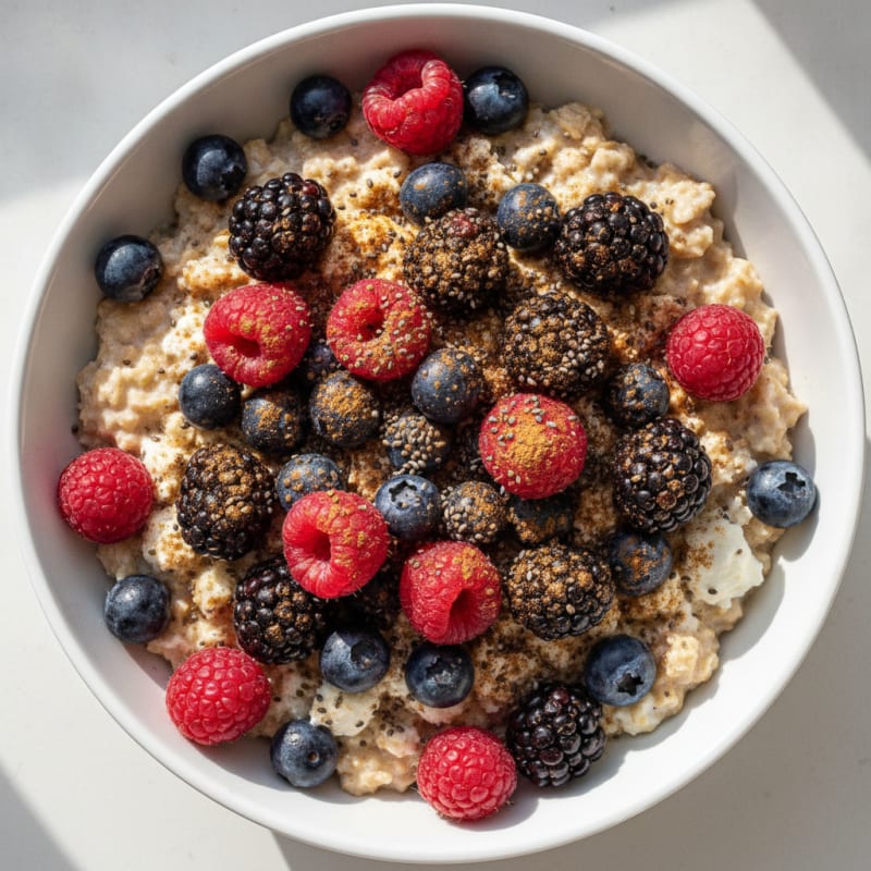 Creamy Cottage Cheese Oats with Mixed Berries and Chia