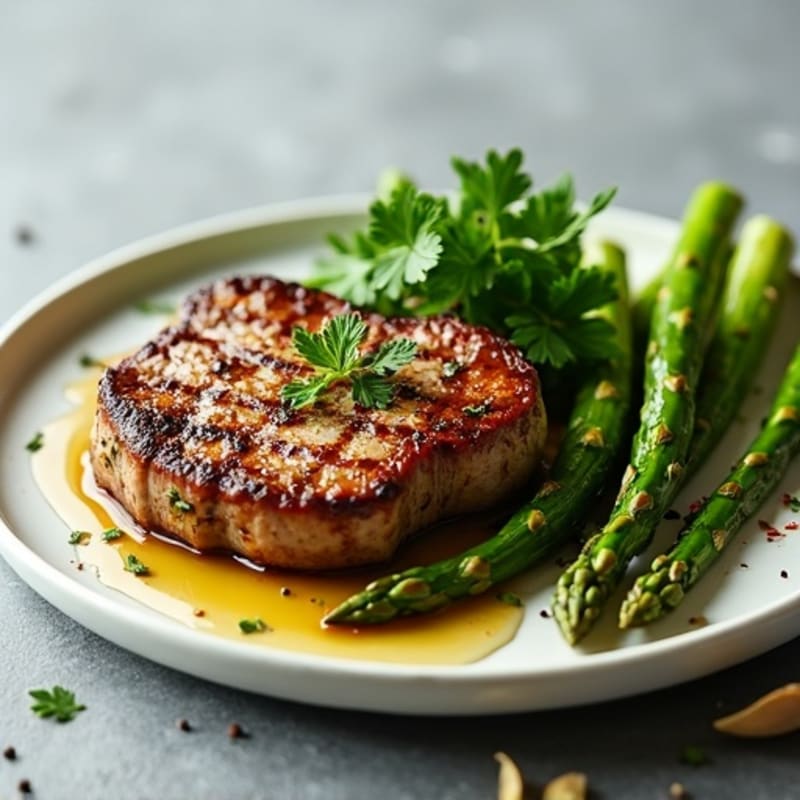 Garlic Herb Pan-Seared Steak with Roasted Asparagus