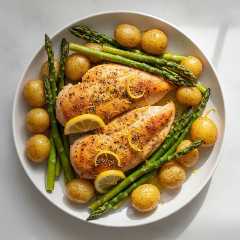 Lemon Herb Roasted Chicken with Asparagus