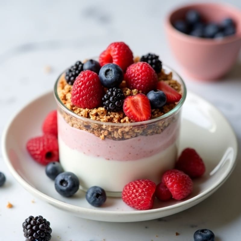 Greek Yogurt Protein Parfait with Almond Butter and Mixed Berries