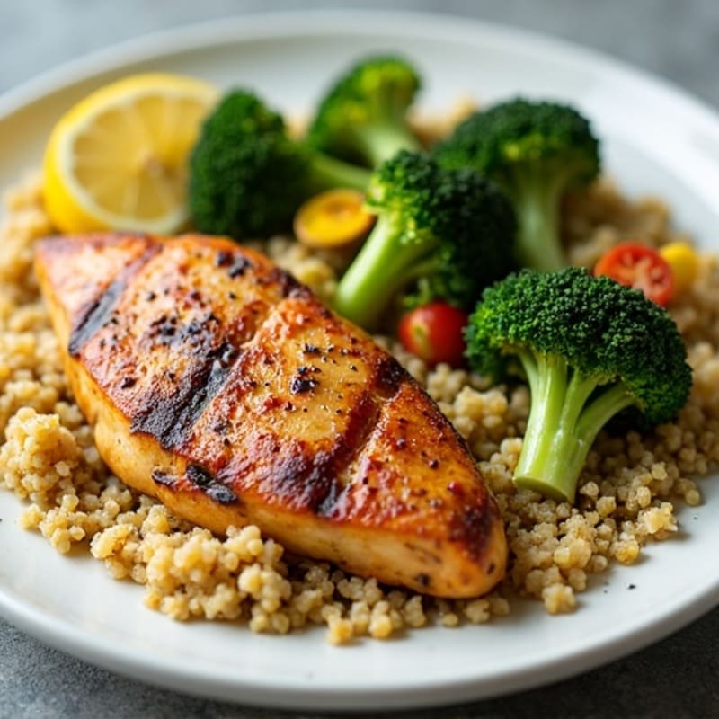 Grilled Chicken Breast with Quinoa and Roasted Broccoli