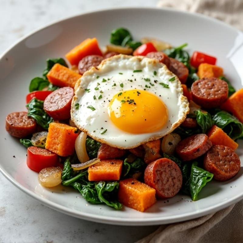 Savory Turkey Sausage and Crispy Sweet Potato Hash