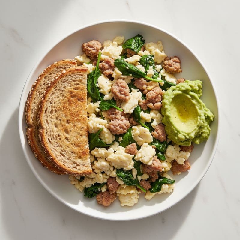Egg White and Turkey Sausage Scramble with Spinach