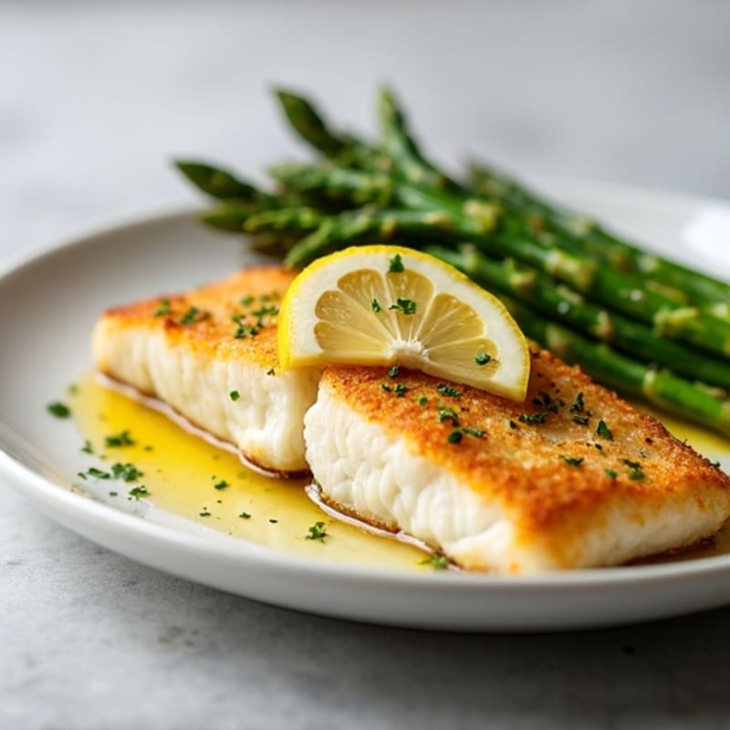 Crispy Lemon Garlic Baked Cod with Roasted Asparagus