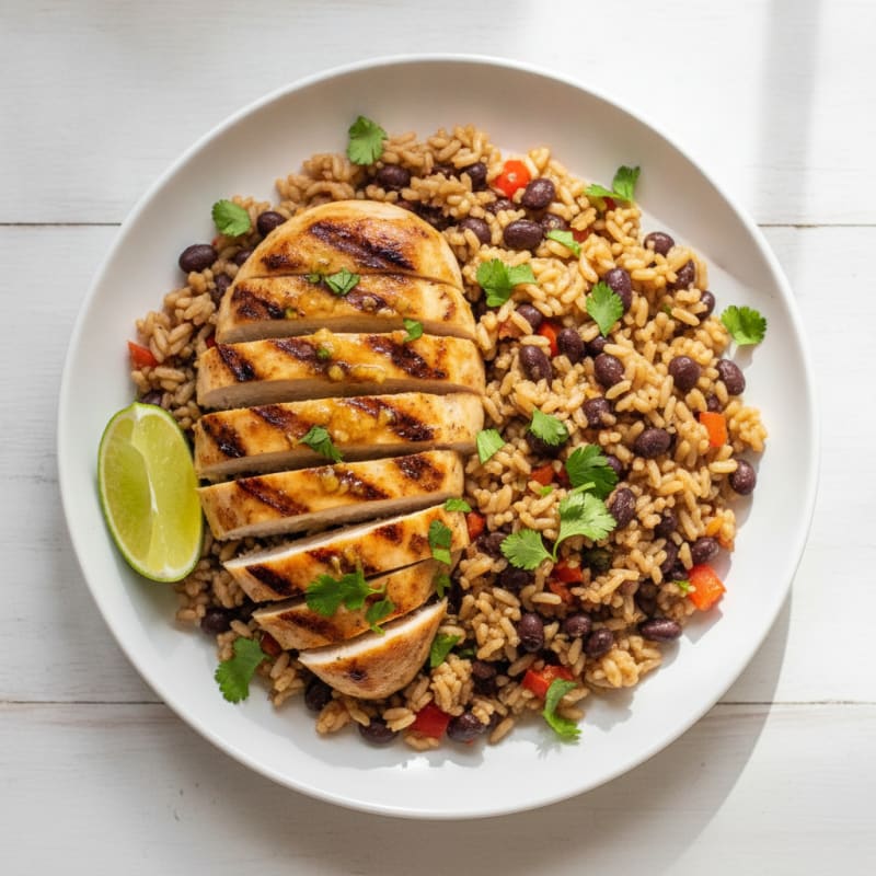 Citrus-Garlic Grilled Chicken with Brown Rice and Black Beans