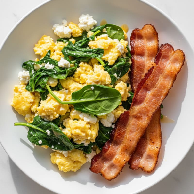 Cottage Cheese Scramble with Spinach and Turkey Bacon