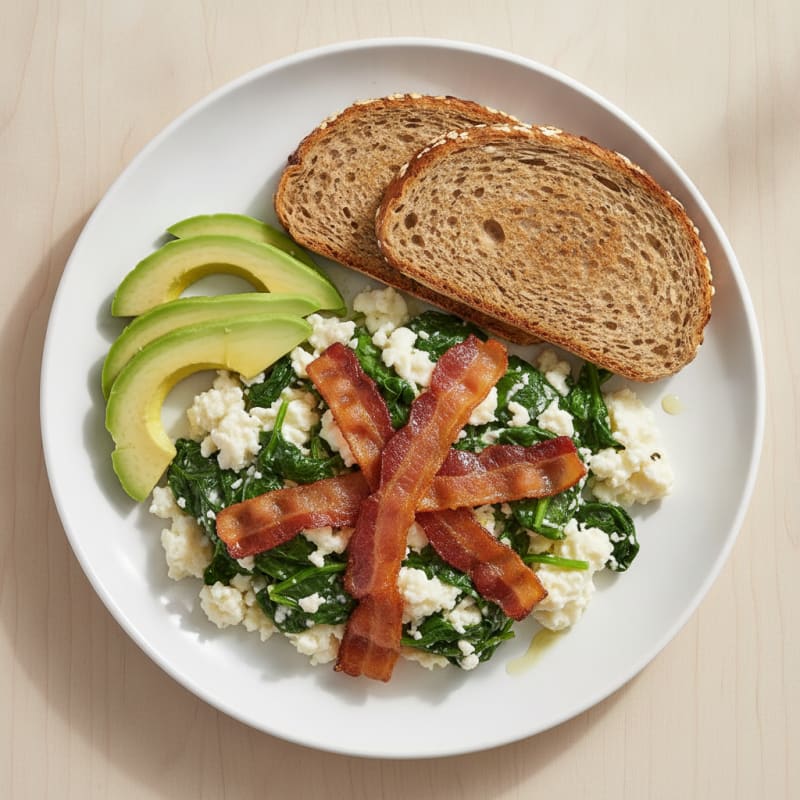 Egg White and Spinach Scramble with Turkey Bacon