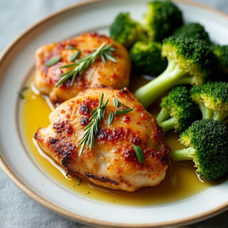 Crispy Lemon Herb Roasted Chicken Thighs with Roasted Broccoli