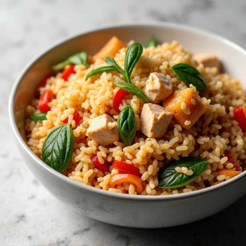Chicken and Crispy Vegetable Stir-Fried Brown Rice