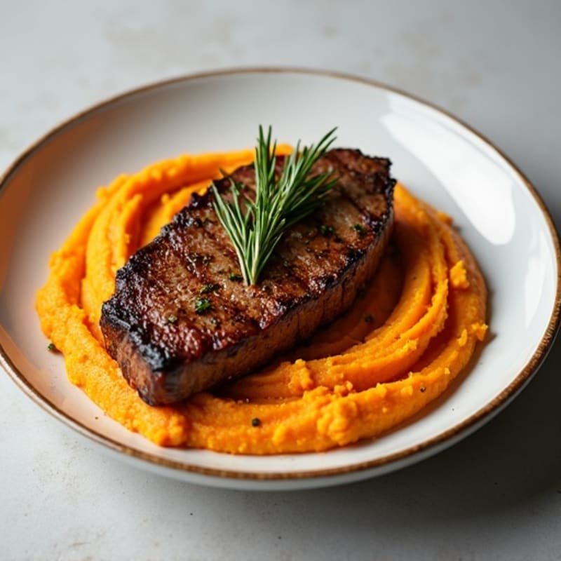Garlic-Herb Seared Steak with Whipped Sweet Potato Mash