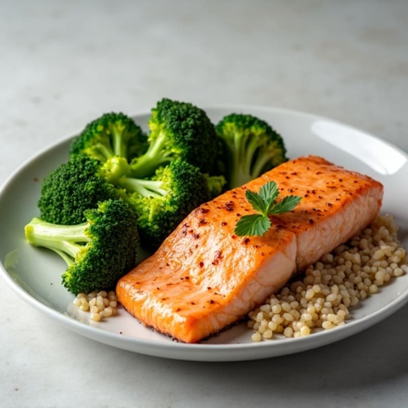 Seared Salmon with Steamed Broccoli and Brown Rice