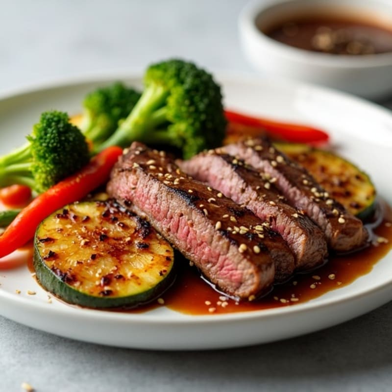 Sweet Ginger Sesame Beef with Charred Vegetables