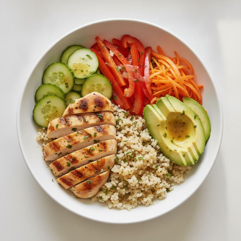 Grilled Chicken and Quinoa Power Bowl with Crunchy Vegetables